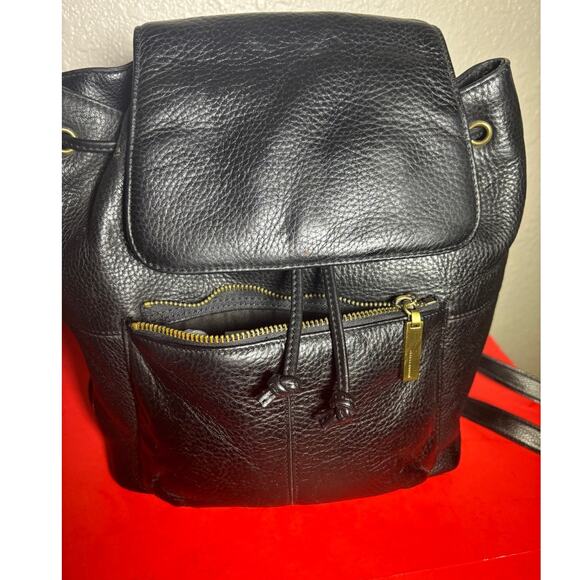 LIZ CLAIBORNE MEDIUM BLACK LEATHER BACKPACK VTG - Picture 5 of 8